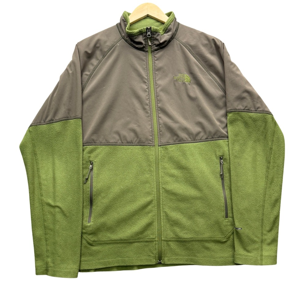 The North Face FlashDry Full Zip Jacket Mens XL Green Brown Outdoor Fleece